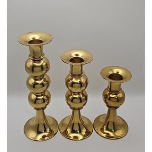 Set of Three Vintage Gold Candlestick Holders Bubble Bulbous Teleflora